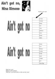 English Worksheet: Aint Got No, Nina Simone