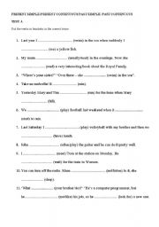 English Worksheet: Present Simple Present Continuous Past Simple Past Continuous Test