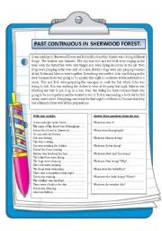 English Worksheet: Past continuous in Sherwood Forest. Reading comprehension.