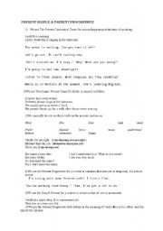 English worksheet: present simple and continious