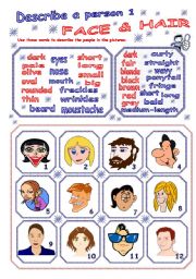 English Worksheet: Describe a person1 - face and hair 
