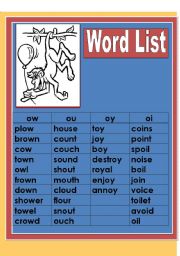 English Worksheet: Word list ow, ou, oy, oi