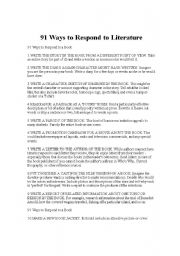 English Worksheet: 91 Ways to Respond to Literature