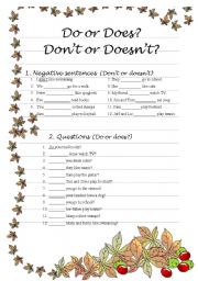 English Worksheet: Do or does? Dont or doesnt? (2 pages)