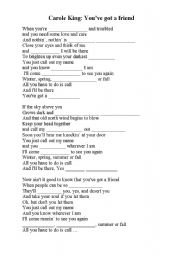 You Ve Got A Friend Song Lyrics Esl Worksheet By Tabse