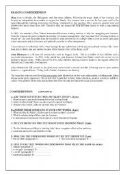 English Worksheet: Reading Comprehension