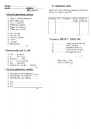 English worksheet: test about verb to be and vocabulary