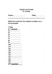 English Worksheet: ordinal numbers