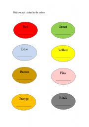 English worksheet: complete the colours