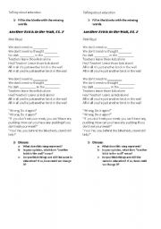 English Worksheet: Another brick on the wall Song Act