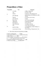 English worksheet: Prepositions of time