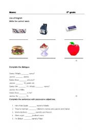 English worksheet: Pronouns, days of the week, and objects.