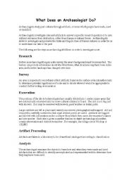 English worksheet: What Does an Archaeologist Do?