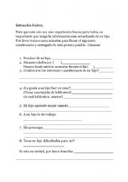 English worksheet: Questinaire for parents