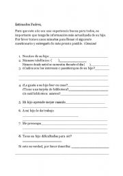 English Worksheet: Questinaire for parents