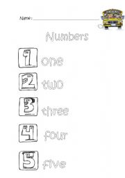 English Worksheet: numbers 1-5