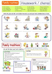 English Worksheet: Present Simple - routines (chores) and traditions