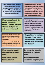 English Worksheet: SPEAKING/WRITING CARDS ABOUT MUSIC