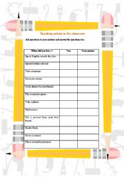 English Worksheet: Speaking activity using the simple past