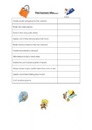 English worksheet: Find Someons Who