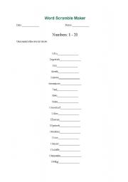 English worksheet: Numbers: 1 - 20
