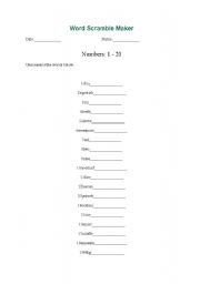 English Worksheet: Numbers: 1 - 20