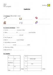 English worksheet: test for beginners (date, dialogue, hour, seasons, numbers etc)