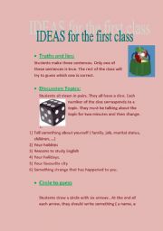 English Worksheet: ideas for the first day in class