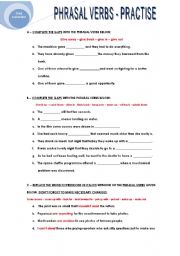 English Worksheet: PHRASAL VERS - PRACTISE