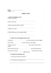 English worksheet: initial test