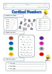 Cardinal numbers 1-20