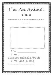 English Worksheet: Im an Animal