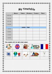 English Worksheet: My timetable