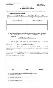 English Worksheet: physical appearance