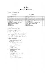 English worksheet: Aha song TAKE ON ME