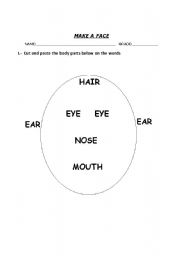 English worksheet: part of the face