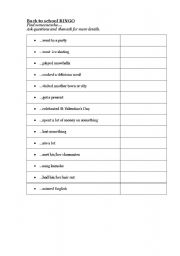 English Worksheet: Back to school Bingo