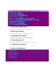 English worksheet: Identity card