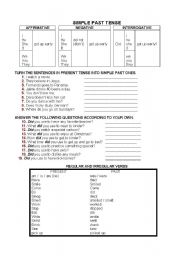 English Worksheet: simple past tense, regular and irregular verbs