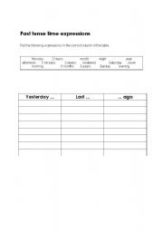 English worksheet: Past time expressions