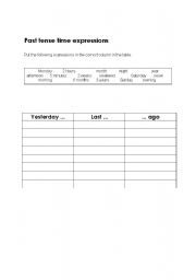 English Worksheet: Past time expressions