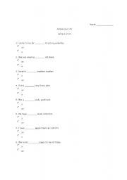 English Worksheet:  Articles Quiz Over A and An