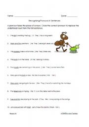 English worksheet: Recognizing Pronouns