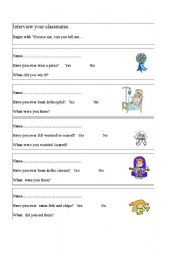 English worksheet: Present Perfect Class Interview 