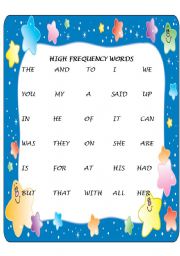 HIGH FREQUENCY WORDS 1ST CYCLE OF PRIMARY