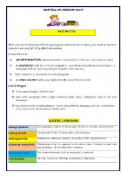 English Worksheet: WRITING AN OPINION ESSAY-GUIDELINES+MODEL