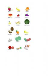 English worksheet: FRUIT AND VEGETABLES