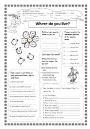 English Worksheet: Where do you live? First lessons with English