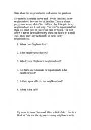 English Worksheet: Reading and Writing about Neighbourhoods