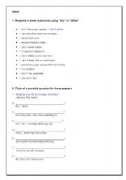 English worksheet: responses with too and either. Provide Questions